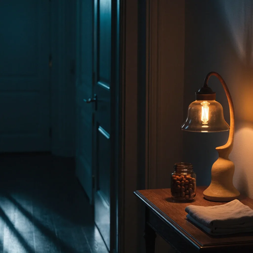 Pluie sur une vitre la nuit, reflets ambrés du lampadaire